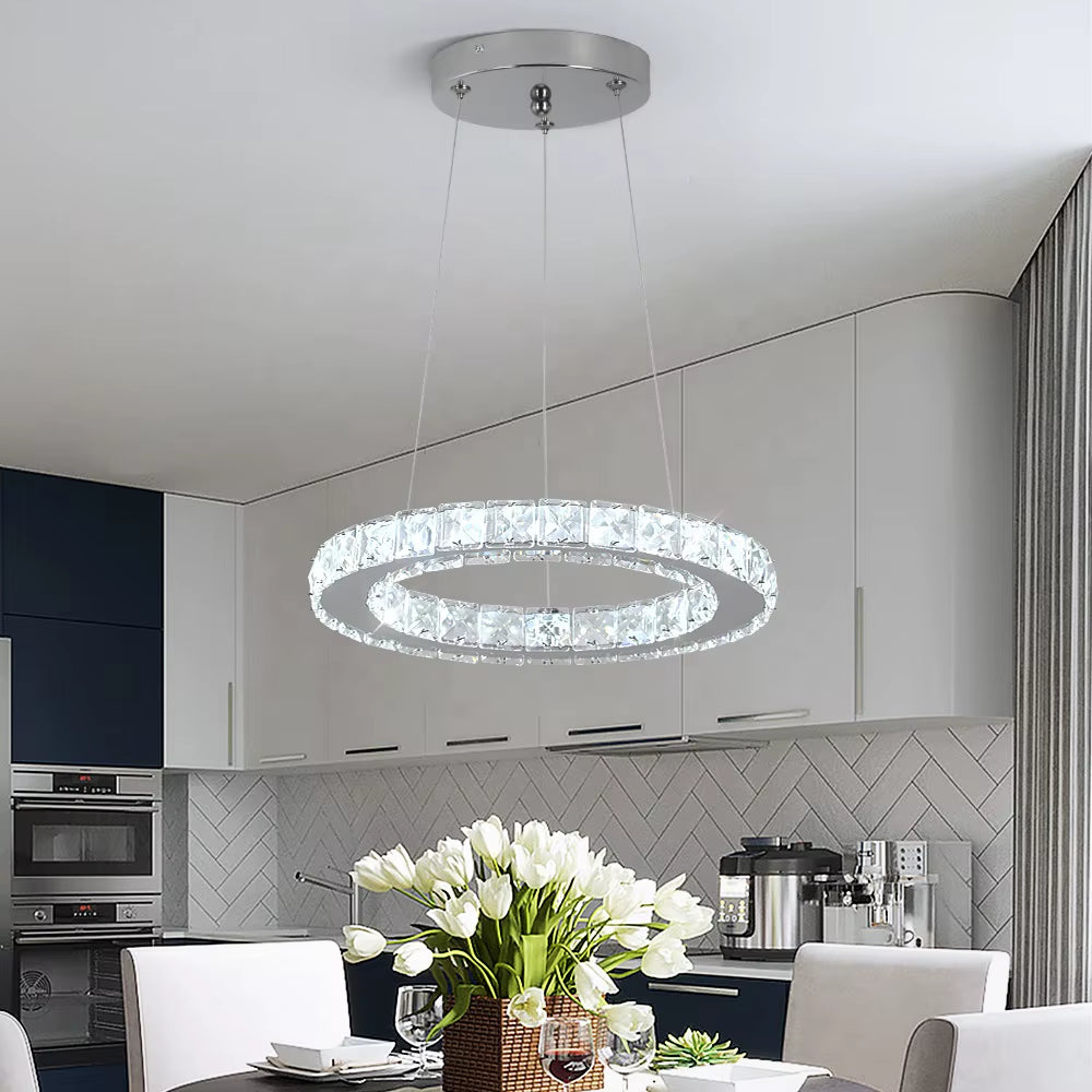 Modern round Stainless Steel 15W round Led Crystal Chandelier Lights for Living Room