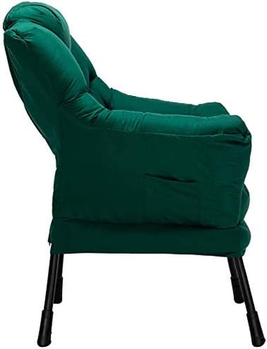 Modern Fabric Large Lazy Chair, Accent Oversized Comfy Reading Chair, Thick Padded Cozy Lounge Chair with Armrest, Steel Frame Leisure Sofa Chair for Living Room, Bedroom, Dorm, Green