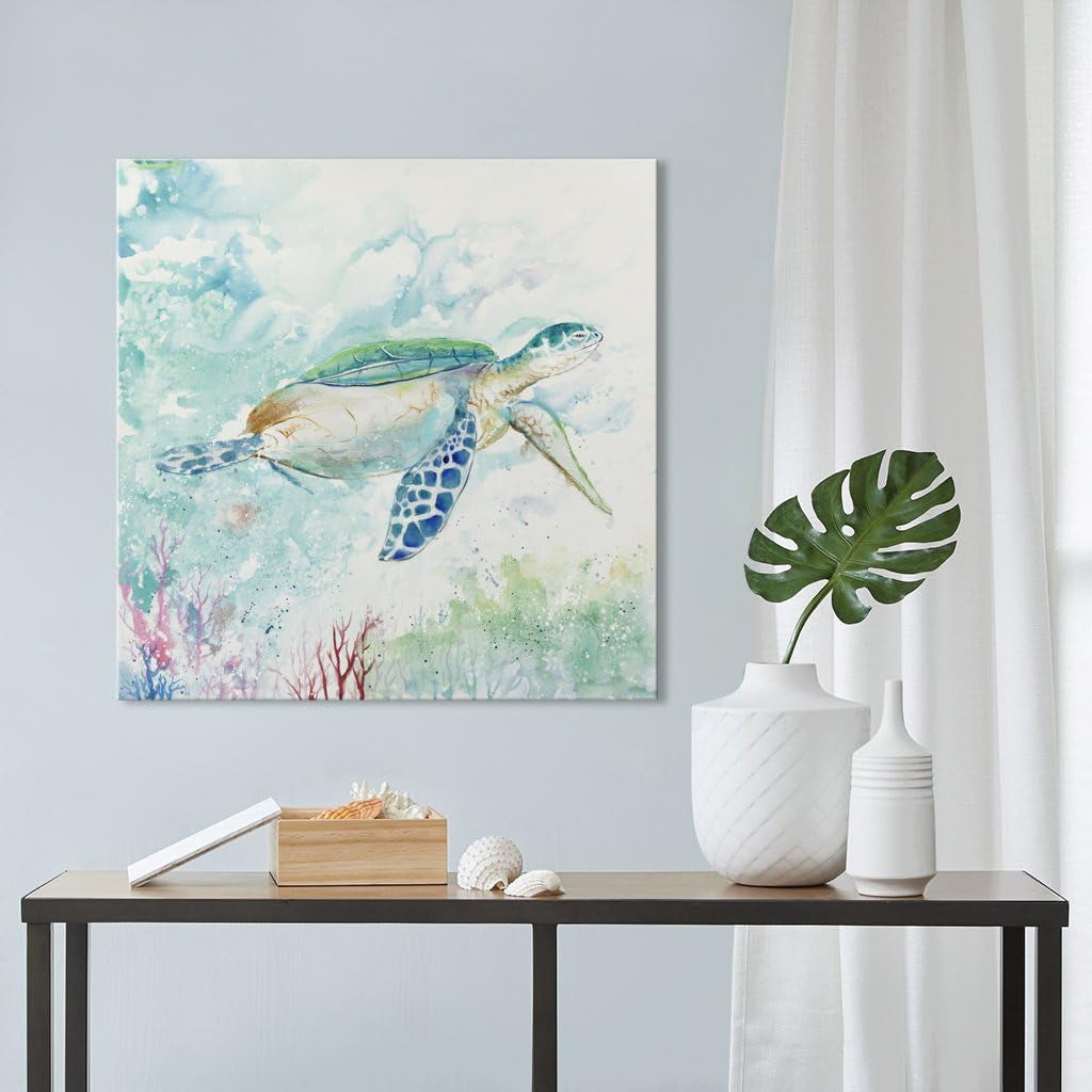 Sea Turtle Wall Art Bathroom Wall Décor Ocean Animal Pictures Painting Blue Green Beach Theme Canvas Print Nautical Coastal Artwork for Bedroom Living Room Office Home Décor
