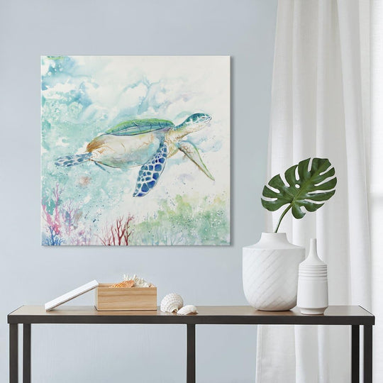 Sea Turtle Wall Art Bathroom Wall Décor Ocean Animal Pictures Painting Blue Green Beach Theme Canvas Print Nautical Coastal Artwork for Bedroom Living Room Office Home Décor