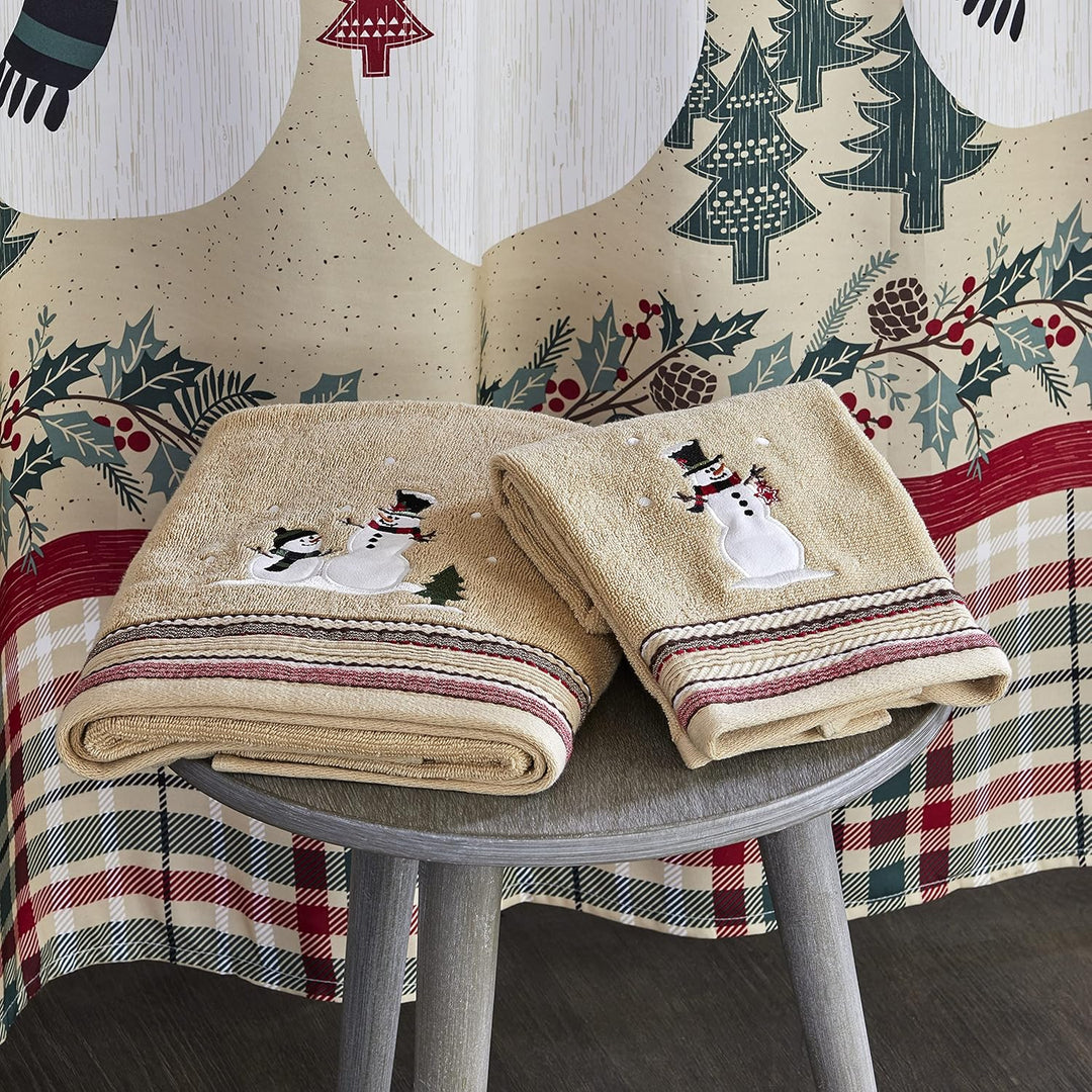 Christmas/Winter Rustic Plaid Snowman Hand Towel Set for Bath/Kitchen/Bar & Gift, Wheat 2 Count
