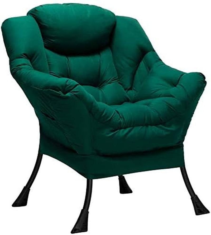 Modern Fabric Large Lazy Chair, Accent Oversized Comfy Reading Chair, Thick Padded Cozy Lounge Chair with Armrest, Steel Frame Leisure Sofa Chair for Living Room, Bedroom, Dorm, Green