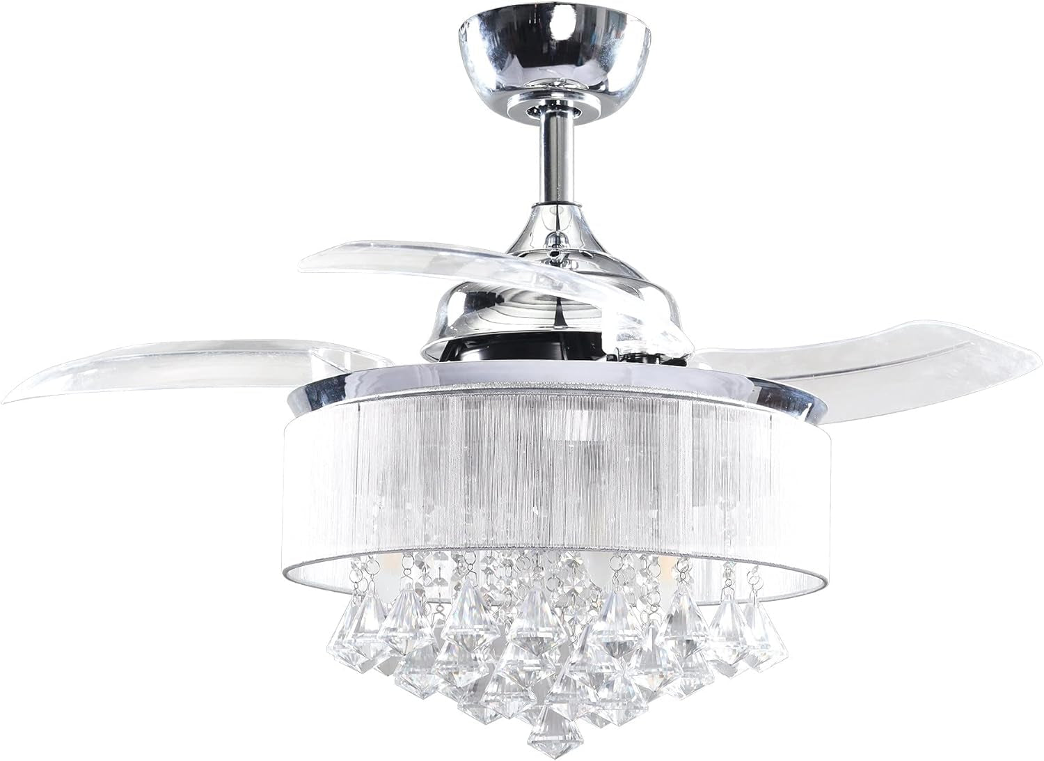 Ceiling Fans with Lights and Remote Crystal Chandelier Ceiling Fan with Light for Bedroom 3 Retractable Blades, 36 Inch, Silver