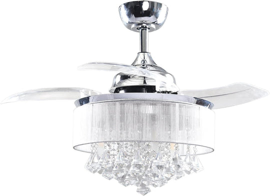 Ceiling Fans with Lights and Remote Crystal Chandelier Ceiling Fan with Light for Bedroom 3 Retractable Blades, 36 Inch, Silver