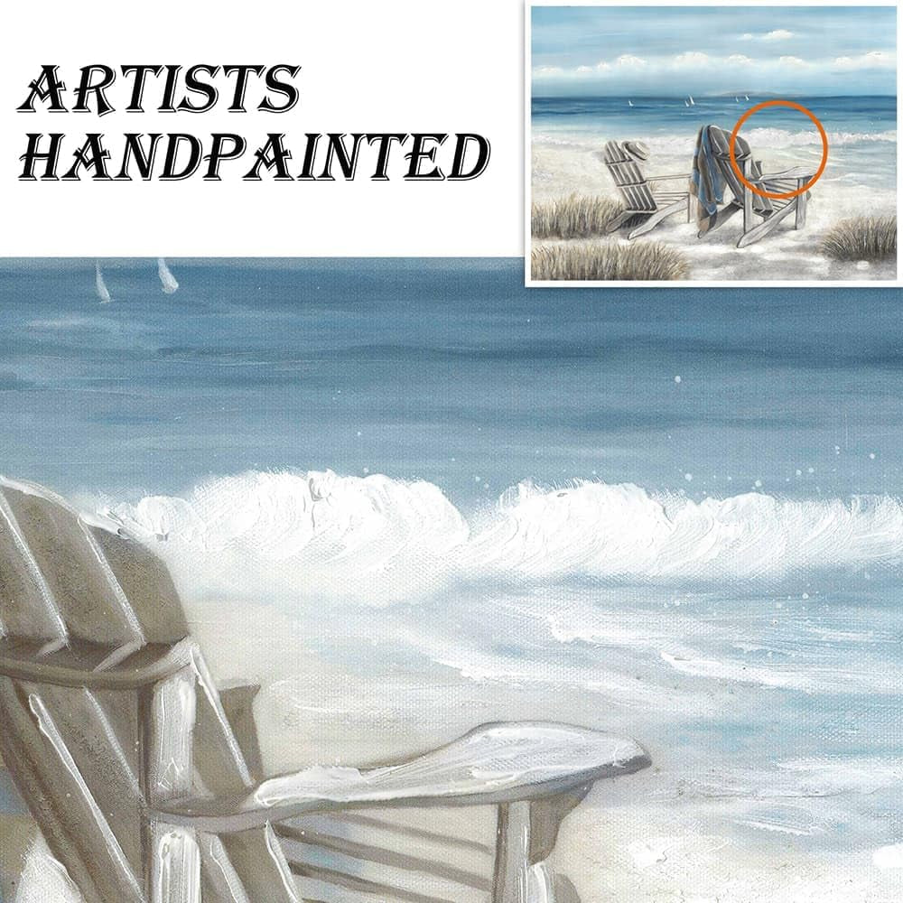 Abstract Seascape Canvas Wall Art: Beach Chair on Sand Painting Print for Bedroom (24" W X 18" H, Multiple Sizes/Material)