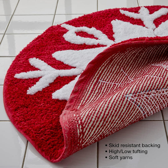 Christmas Snowflake Winter Rug for Bath/Kitchen & Gift, 25X25, Red
