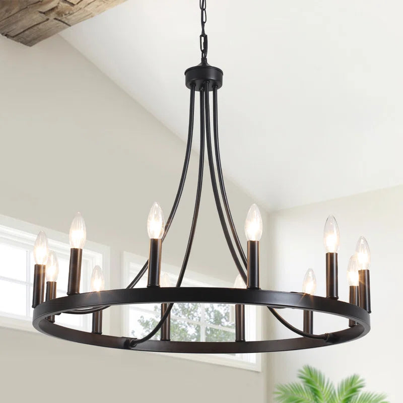 Hendon 20- Light Large Farmhouse Wagon Wheel Chandelier Candle Style Rustic round Lights Fixture for Kitchen Island Living Room Foyer Entryway