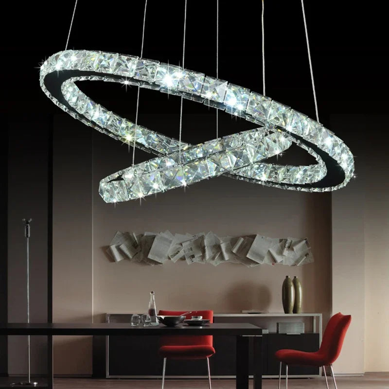 Modern LED K9 Crystal Chandelier Lights for Living Room Rings Crystal Chandelier Lighting Pendant Hanging Ceiling Fixtures