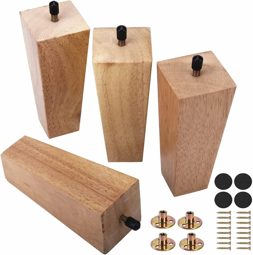 4Pcs Sofa Legs | 6 Inch Vintage Couch Hardware Accessaries | Great Wooden Furniture Replacement Legs for Armchair Recliner Coffee Table | Dresser | Bed,Brown (Wooden Square 6 In)