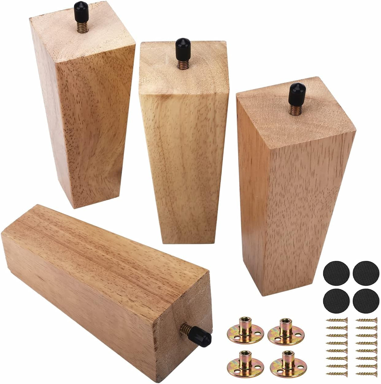 4Pcs Sofa Legs | 6 Inch Vintage Couch Hardware Accessaries | Great Wooden Furniture Replacement Legs for Armchair Recliner Coffee Table | Dresser | Bed,Brown (Wooden Square 6 In)