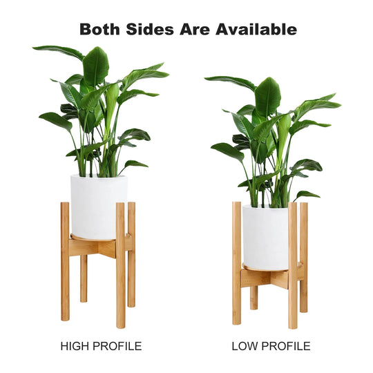 Adjustable Indoor Plant Stand, 15 Inch Tall Wooden Plant Holder, Mid Century Modern Wood Stand with Tray, Single Floor Flower Pot Holder for 9-12 Inch Width Pots
