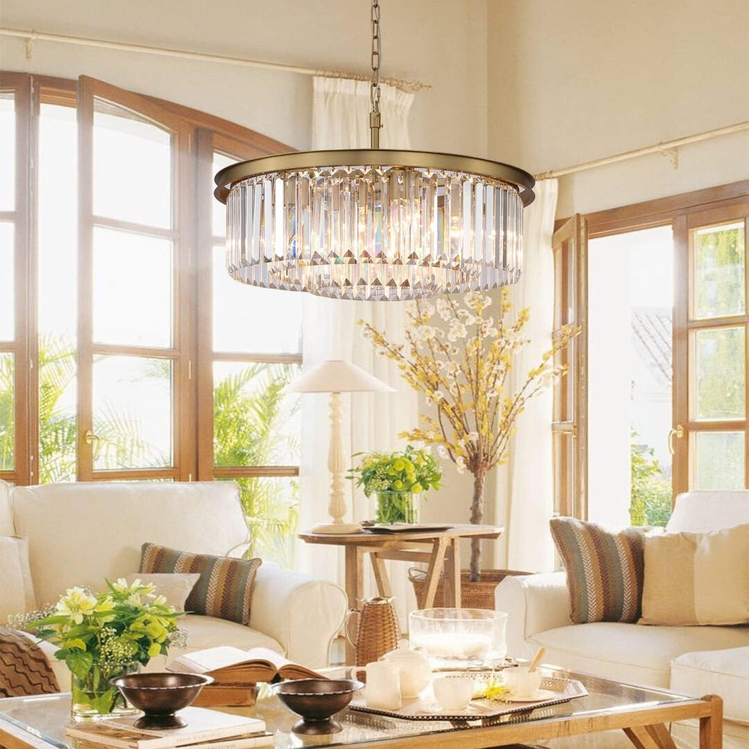 Crystal Chandelier Pendant Ceiling Lights Gold Chandeliers Lighting Fixture for Dining Living Room Foyer Hallway 8-Lights (Dia 24 Inch)