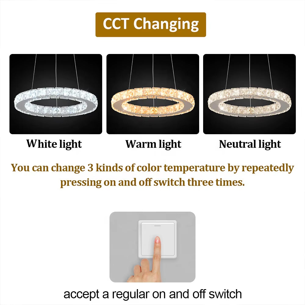Modern round Stainless Steel 15W round Led Crystal Chandelier Lights for Living Room