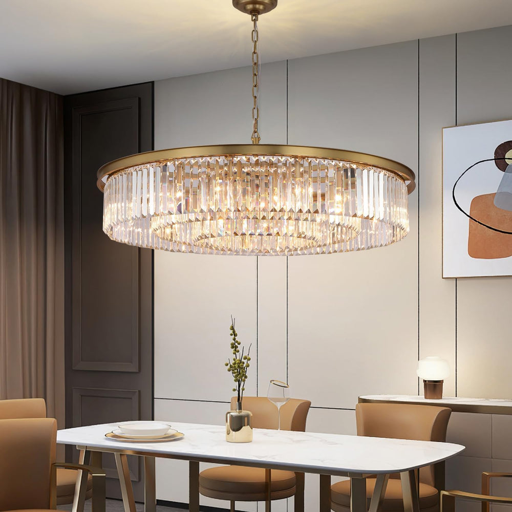 Large Crystal Chandelier Modern Luxury Pendant Ceiling Lights Fixture for Dining Living Room 18-Lights 3-Tier Raindrop Chandeliers Lighting (Copper, Dia 39 Inch)
