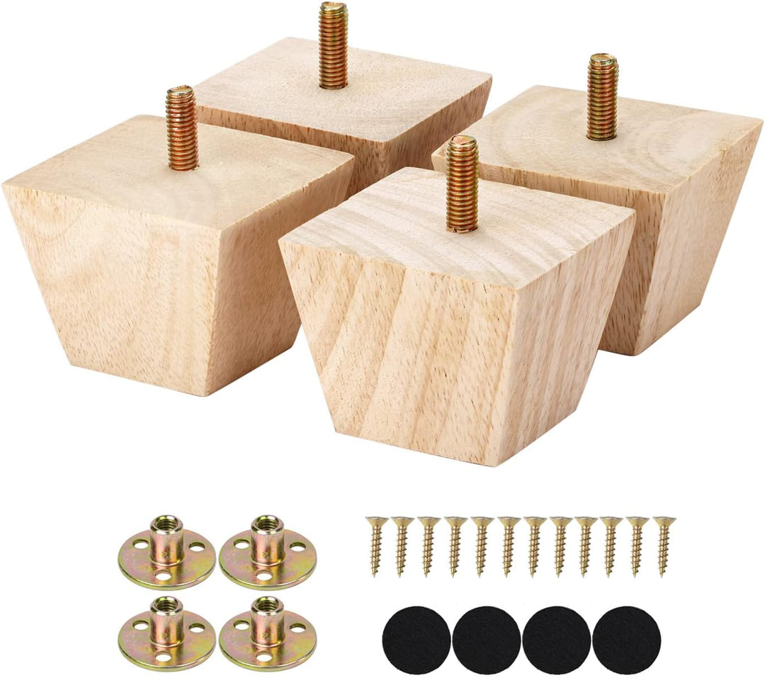 2 Inch Unfinished Wood Furniture Legs Pre-Drilled M8 Bolt Replacement Cabinet Couch Sofa Legs Feet Screw in Set of 4