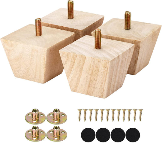 2 Inch Unfinished Wood Furniture Legs Pre-Drilled M8 Bolt Replacement Cabinet Couch Sofa Legs Feet Screw in Set of 4