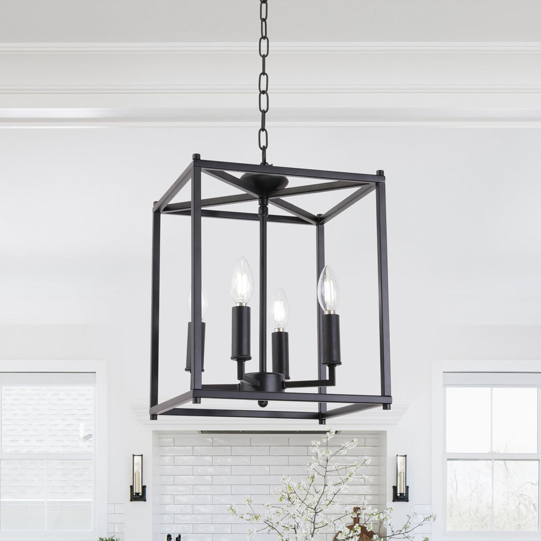4 Lights Farmhouse Chandelier Matte Black Pendant Lighting Foyer Chandelier L...