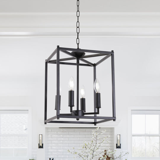 4 Lights Farmhouse Chandelier Matte Black Pendant Lighting Foyer Chandelier L...