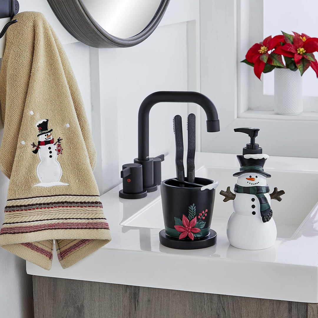 Christmas/Winter Rustic Plaid Snowman Hand Towel Set for Bath/Kitchen/Bar & Gift, Wheat 2 Count