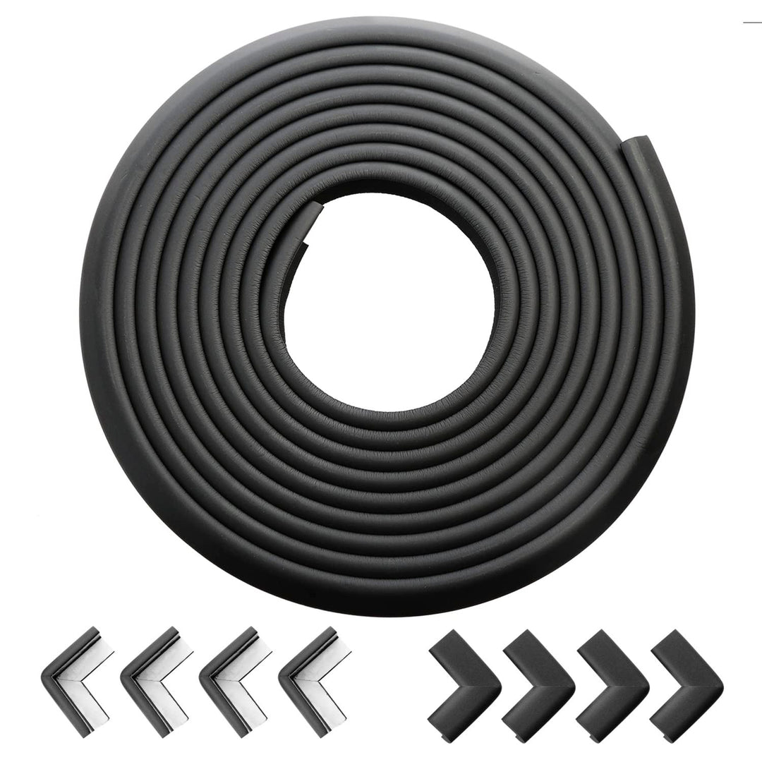 Baby Proof Edges & Corners Protector - Child Proofing Corner Edge Safety Gurards 18Ft Edge + 8 Corners Kids Furniture Foam Cushion Bumpers Guard for Fireplace Table Cabinet (Black)