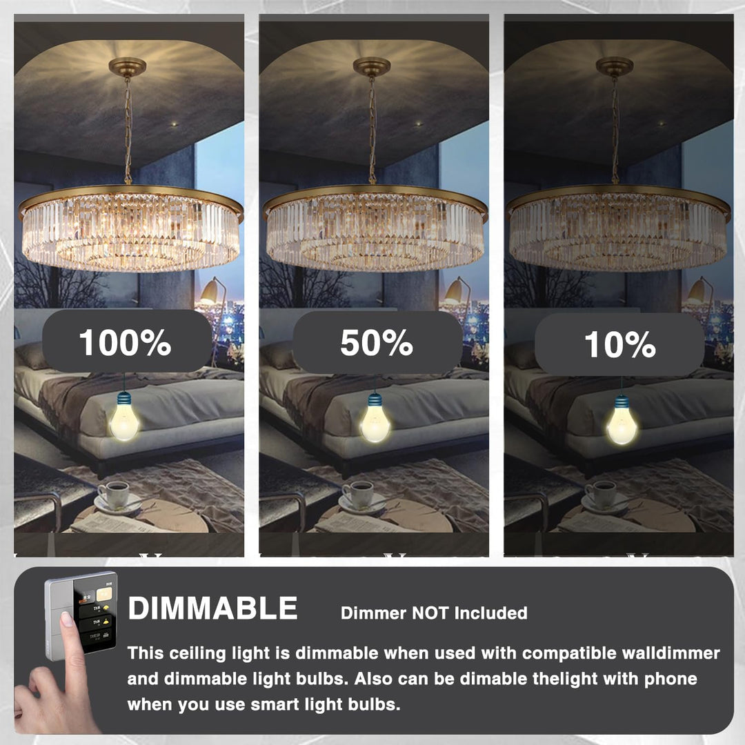 Large Crystal Chandelier Modern Luxury Pendant Ceiling Lights Fixture for Dining Living Room 18-Lights 3-Tier Raindrop Chandeliers Lighting (Copper, Dia 39 Inch)