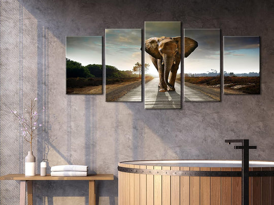 Elephant Canvas Prints Wall Art Animals Pictures to Photo Paintings Decor for Living Room Bedroom Home Decorations 5 Piece Modern Stretched and Framed Grace Grey Landscape Giclee Artwork