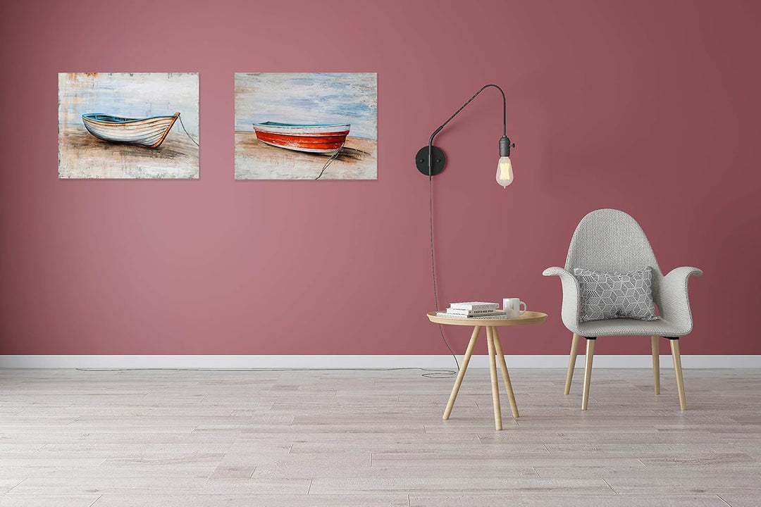 Coastal Canvas Wall Art Hand Painted Boat Still Life Painting Modern Nautical Pictures Aesthetic Artwork for Living Room Bedroom Bathroom Decor