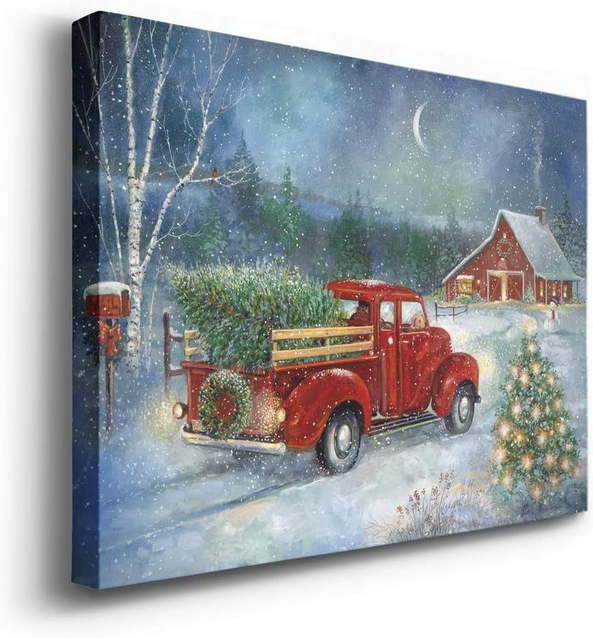 Canvas Nature Wall Art Paintings & Prints Serene Snowy Christmas Red Barn Modern Festival Glam Wall Hanging Artwork Decorations for Bedroom Office Kitchen - 24"X36" LT20