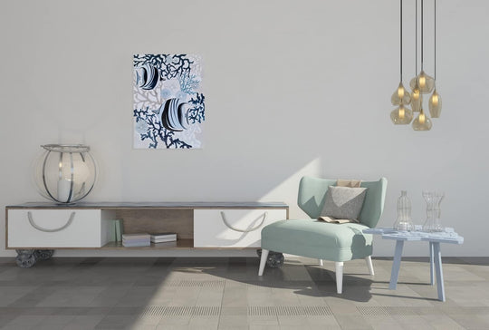 Fish Canvas Wall Art with Textured - Abstract Coastal Paintings - Modern Sea Life Pictures - Nautical Artwork for Living Room Bedroom Bathroom Decor
