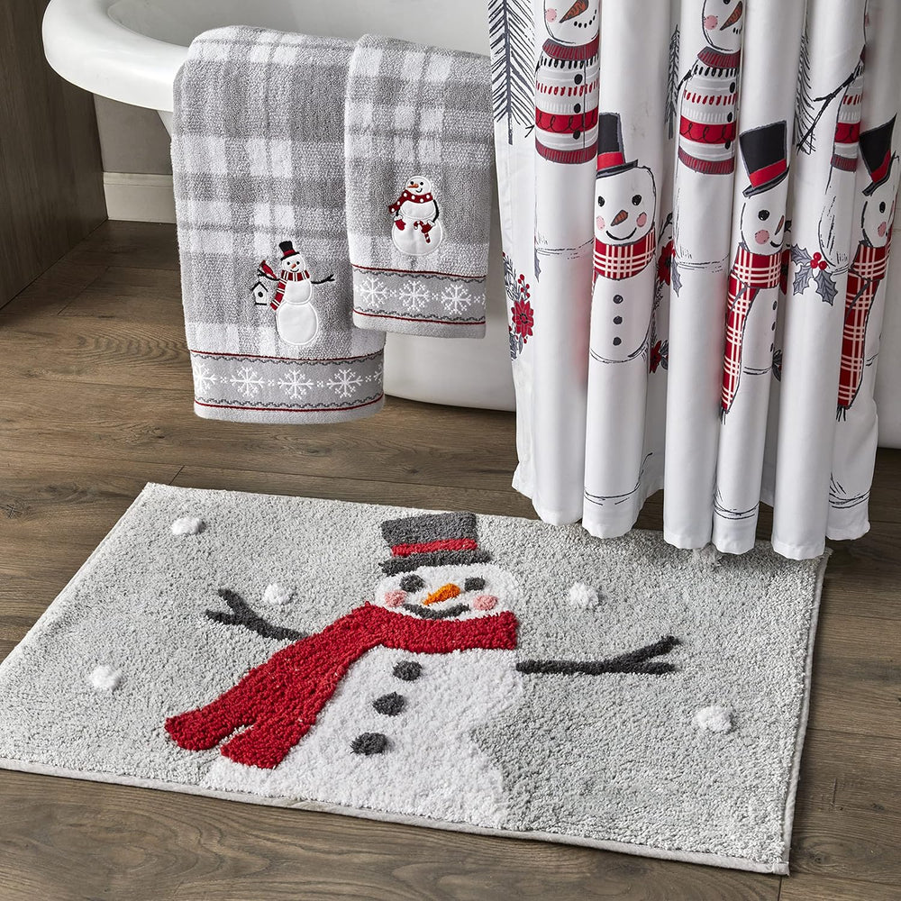Christmas/Winter Whistler Snowman Rug for Bath/Kitchen & Gift, Gray