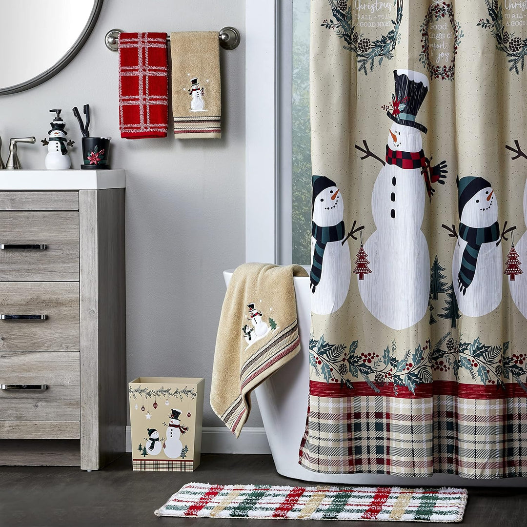 Christmas/Winter Rustic Plaid Snowman Hand Towel Set for Bath/Kitchen/Bar & Gift, Wheat 2 Count