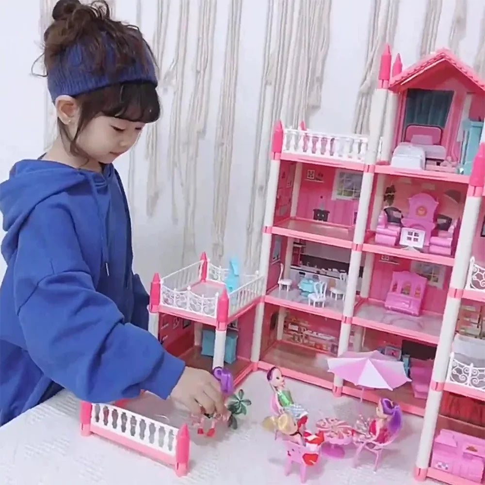 Children'S Music Doll House Assembly Villa House 3D DIY Dream Princess Castle Villa Assembly Doll House Set Toy Girl Family Toy