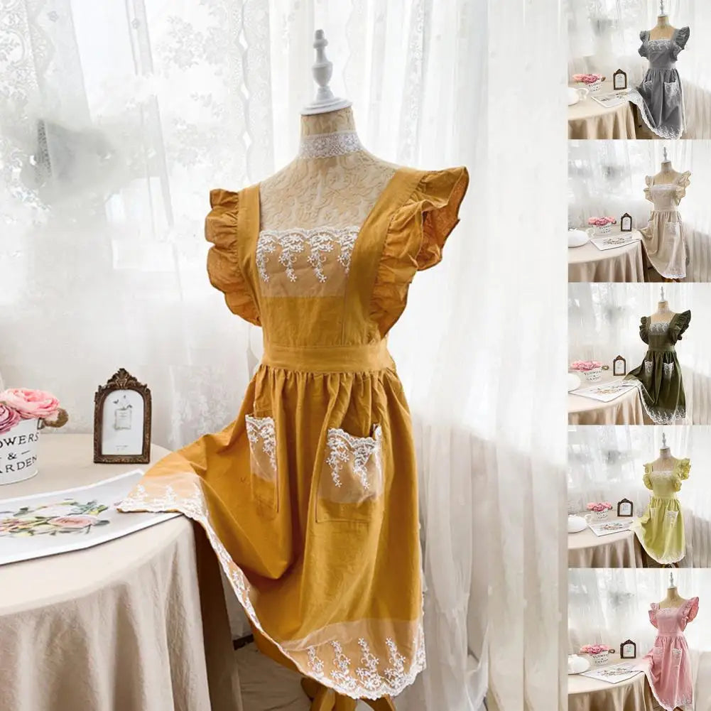Kitchen Apron Adjustable Strap Cotton Lace for Women Home Kitchen Cooking Breathable Wear Apron Home Accessories