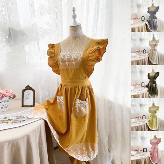 Kitchen Apron Adjustable Strap Cotton Lace for Women Home Kitchen Cooking Breathable Wear Apron Home Accessories