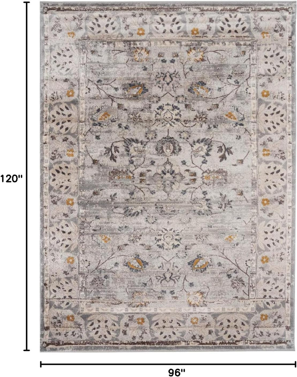 Gray 8 X 10 Vintage Floral Area Rug Carpet
