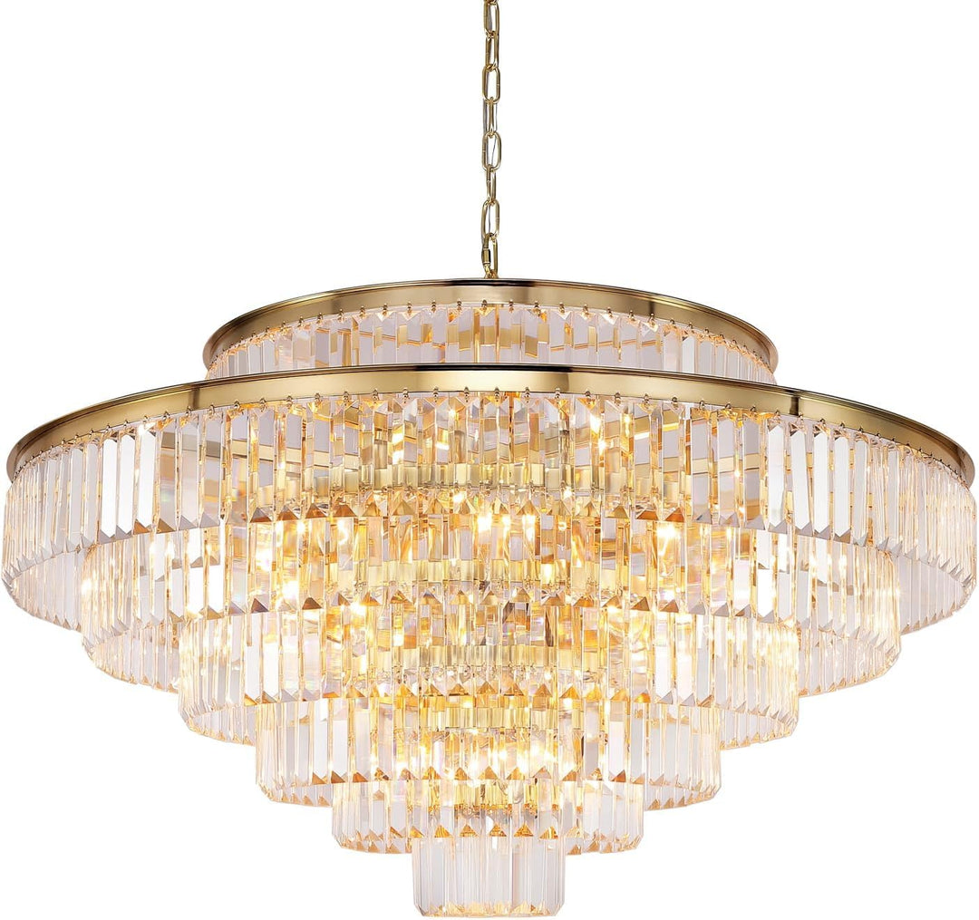 Large Crystal Chandeliers Gold Chandelier Luxury Pendant Ceiling Lights Fixture Hanging Raindrop Pendant Light Fixture for Dining Room Bedroom Living Room, 39 Inch