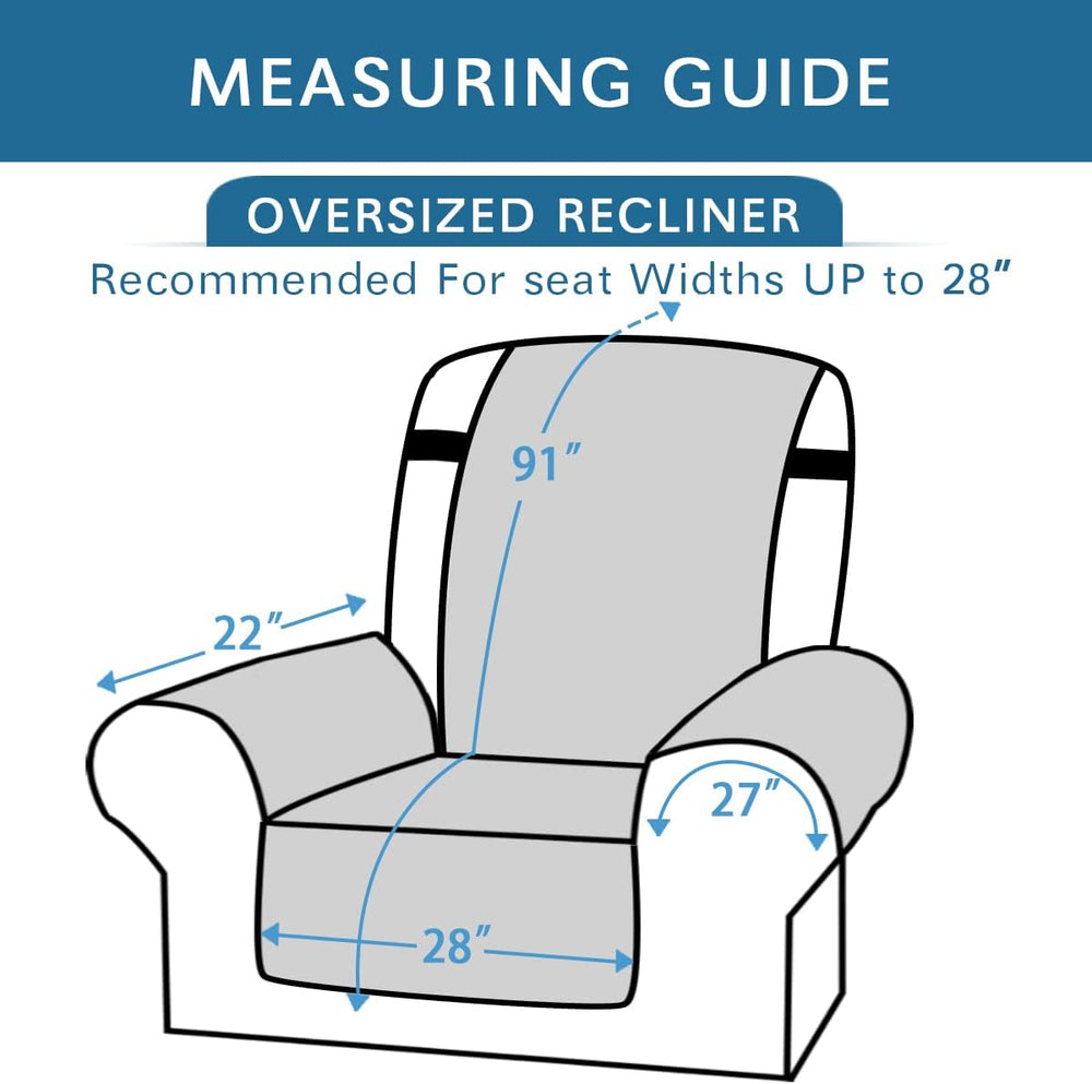Thick Velvet Quilted Recliner Covers for Recliner Chair Covers Reclining Chair Slipcover Recliner Couch Cover with Non Slip Backing and Wider Elastic Strap (Oversaized Recliner, Taupe)
