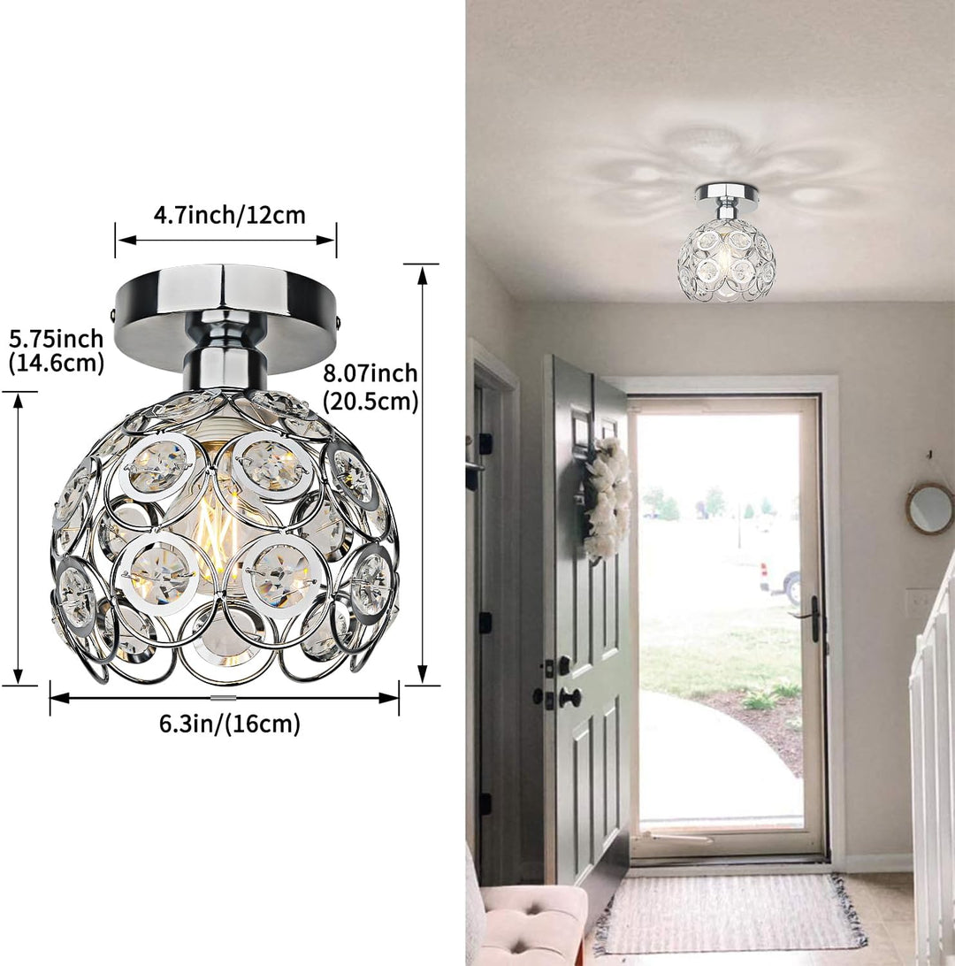 Modern Semi Flush Mount Ceiling Light Fixture, Mini Crystal Chandelier Light Fixture, Small Close to Ceiling Light for Hallway Bathroom