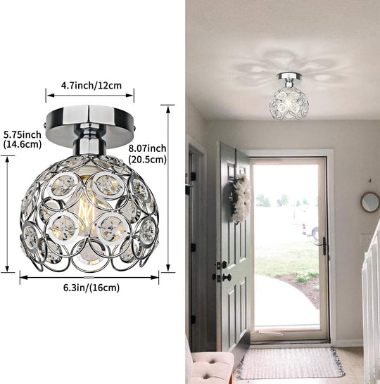 Modern Semi Flush Mount Ceiling Light Fixture, Mini Crystal Chandelier Light Fixture, Small Close to Ceiling Light for Hallway Bathroom