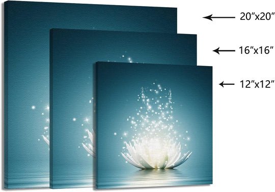 Blue Lotus Flower Wall Art Zen Decor Spiritual Meditation Yoga Magic Pictures for Bedroom Bathroom Home Decoration Canvas Stretched and Framed Ready to Hang 12X12 Inch