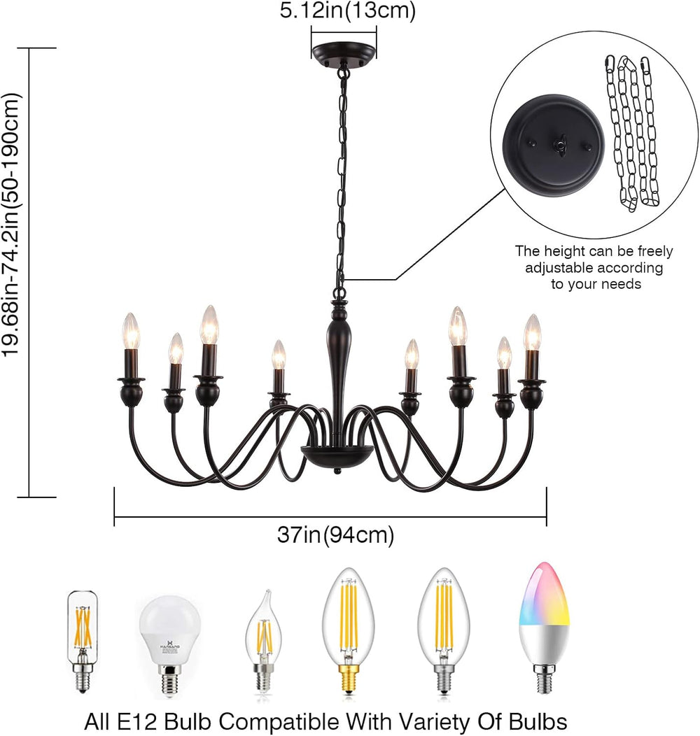 Black 8 Lights Farmhouse Chandelier for Dining Room Industrial Pendant Ceiling Light Fixture French Country Chandeliers for Dining Room, Living Room, Bedroom, Kitchen