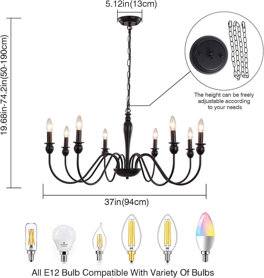 Black 8 Lights Farmhouse Chandelier for Dining Room Industrial Pendant Ceiling Light Fixture French Country Chandeliers for Dining Room, Living Room, Bedroom, Kitchen