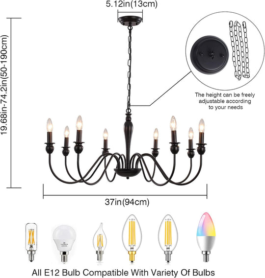 Black 8 Lights Farmhouse Chandelier for Dining Room Industrial Pendant Ceiling Light Fixture French Country Chandeliers for Dining Room, Living Room, Bedroom, Kitchen