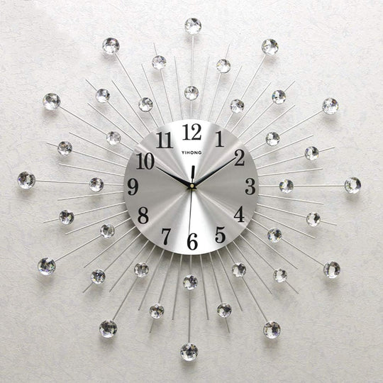 Modern Metal Crystal 3D Morden Wall Clock Design Home Decor, Decorative Silent Clock for Living Room, Bedroom, Office Space,Silver,70Cm(28In)