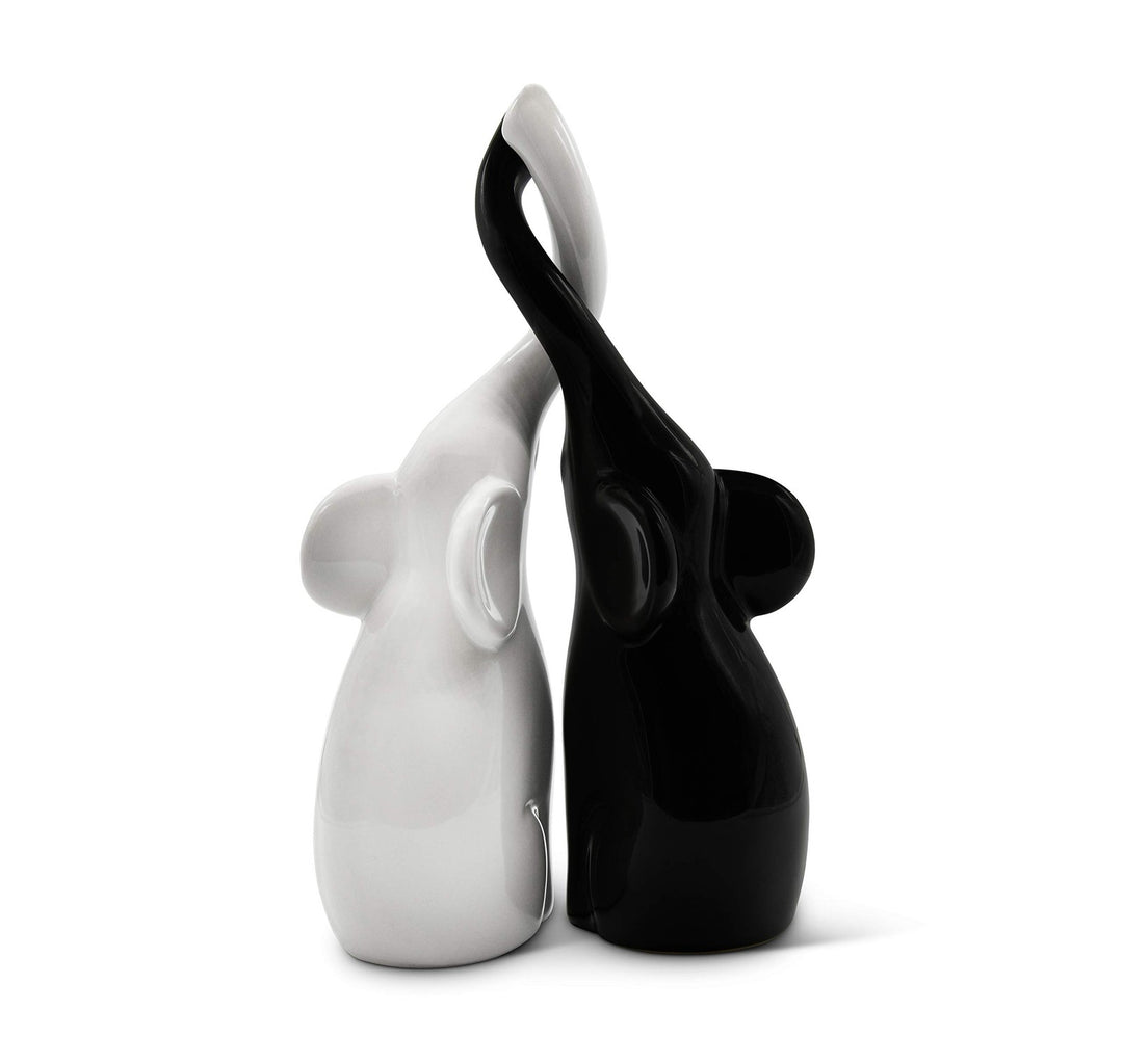Vaudagio Loving Pair of Elephants in Black and White - Modern Ceramic Sculpture