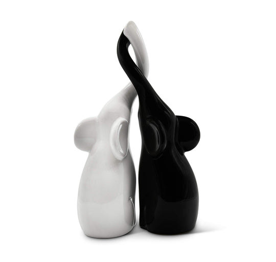Vaudagio Loving Pair of Elephants in Black and White - Modern Ceramic Sculpture