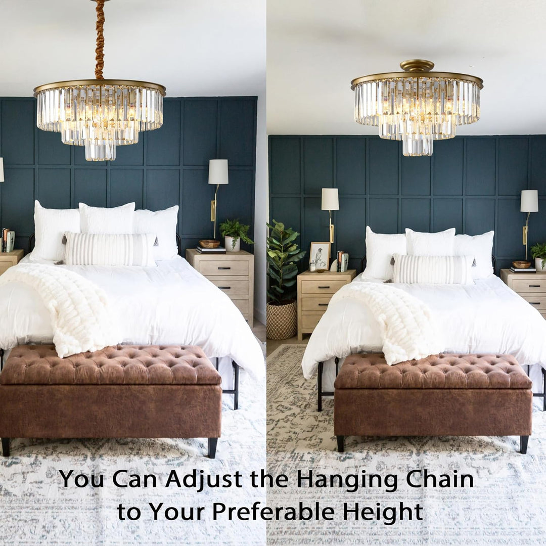 Golden Crystal Chandelier Lighting K9 Crystal round Chandelier Suspended Ceiling Light Fixture 3 Tier Suitable for Modern Dining Room Living Room Bedroom Stairs