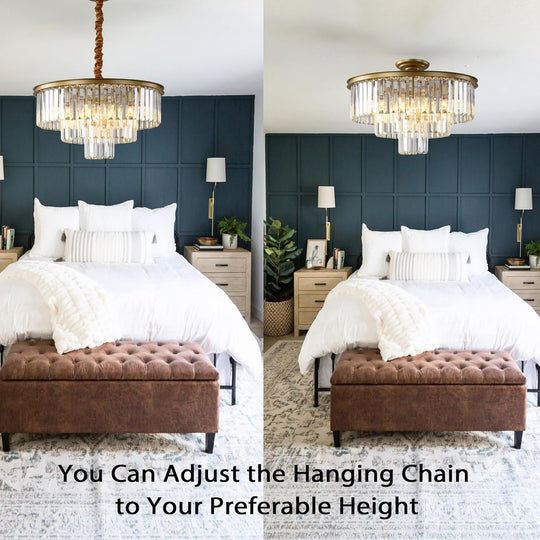 Golden Crystal Chandelier Lighting K9 Crystal round Chandelier Suspended Ceiling Light Fixture 3 Tier Suitable for Modern Dining Room Living Room Bedroom Stairs