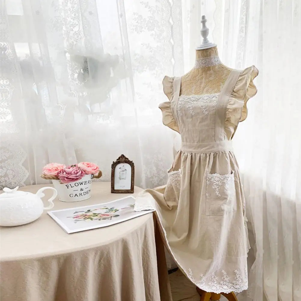 Kitchen Apron Adjustable Strap Cotton Lace for Women Home Kitchen Cooking Breathable Wear Apron Home Accessories