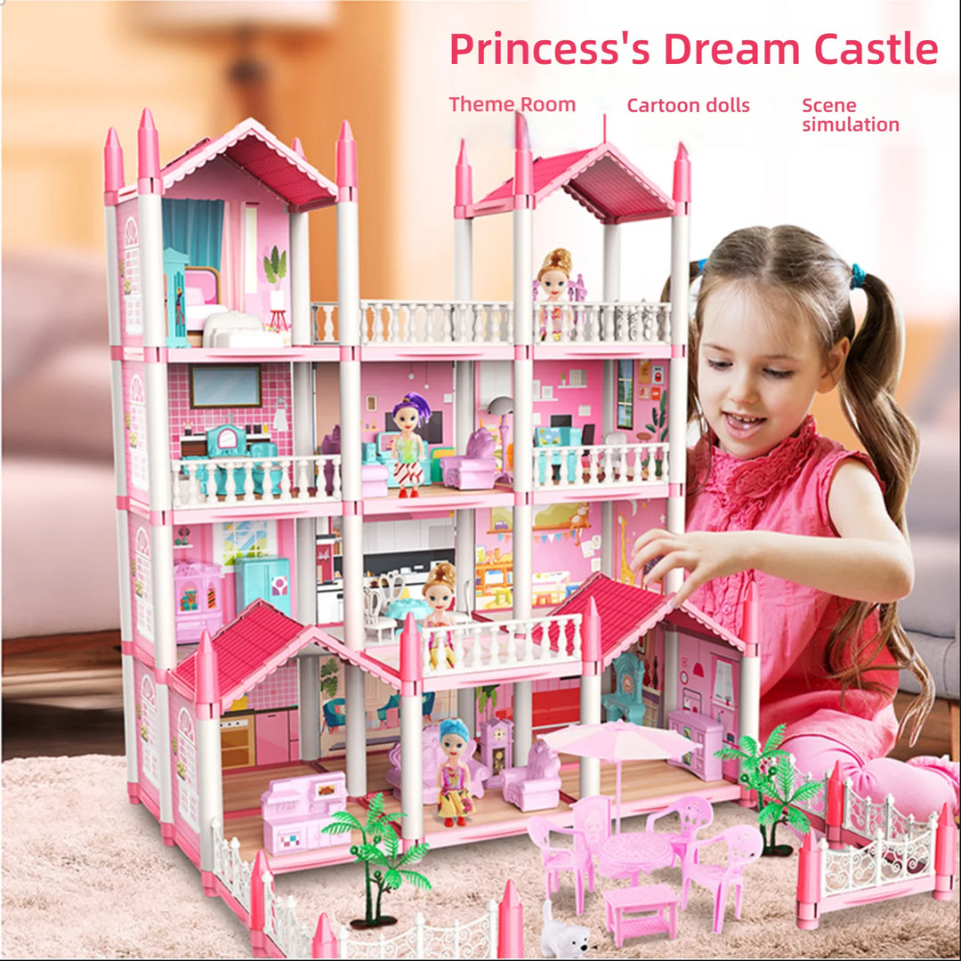 Children'S Music Doll House Assembly Villa House 3D DIY Dream Princess Castle Villa Assembly Doll House Set Toy Girl Family Toy